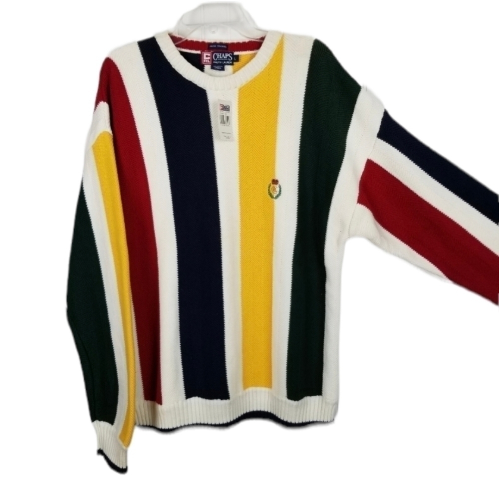 Ralph Lauren X Chaps Sweater Crest Crew Horizontal Stripe Multi Color Cotton NWT